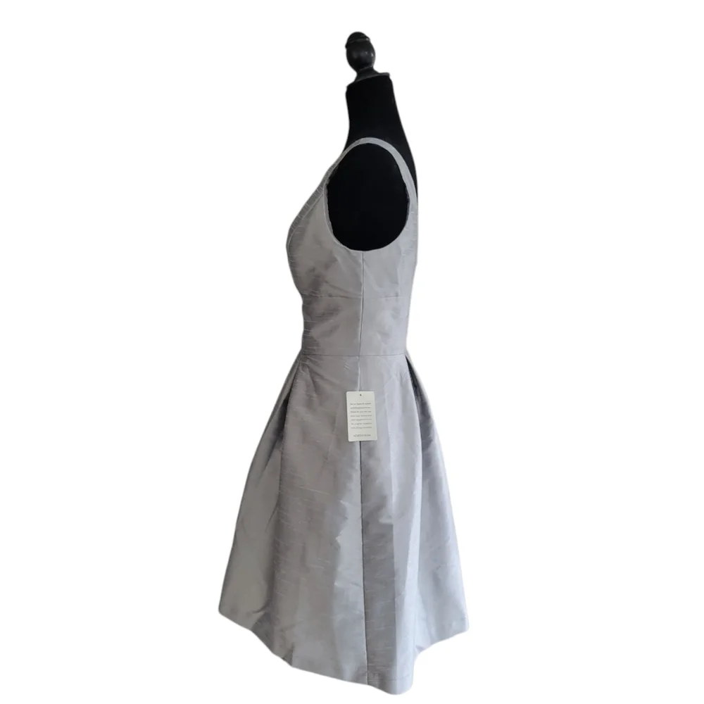 NWT ALFRED SUNG Sleeveless Midi Silver Gray Satin Dress Size 14 - Picture 5 of 9